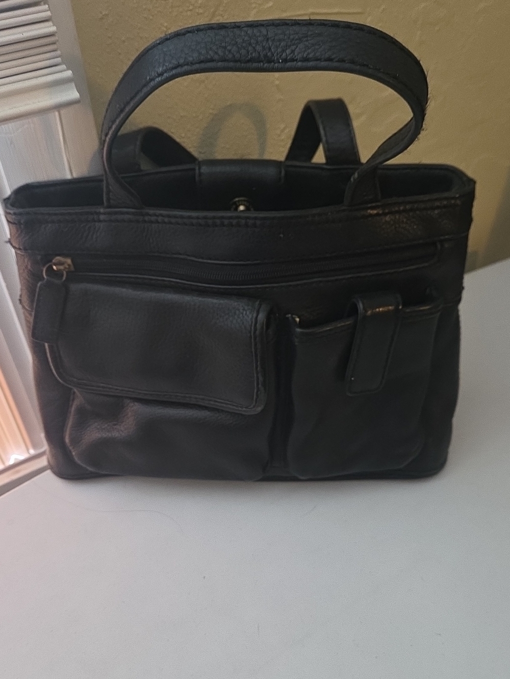 Fossil Black Leather Satchel with Front Pockets